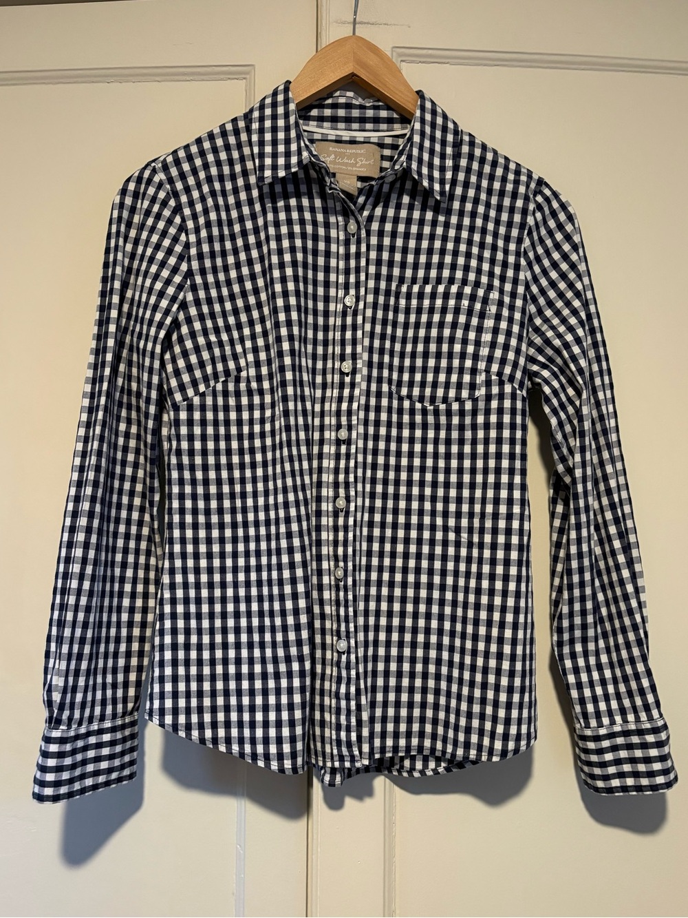 Banana Republic Navy & White Gingham Soft Wash Tailored Button Down Shirt